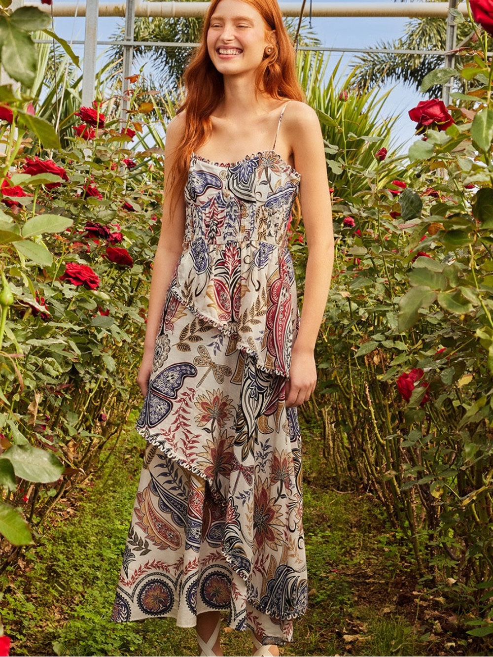 FARM Rio Cream Maxi Dress with Blue, Orange and Brown Paisley Print - Picture 8 of 8